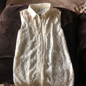 Sleeveless Miss Me Lace Button down